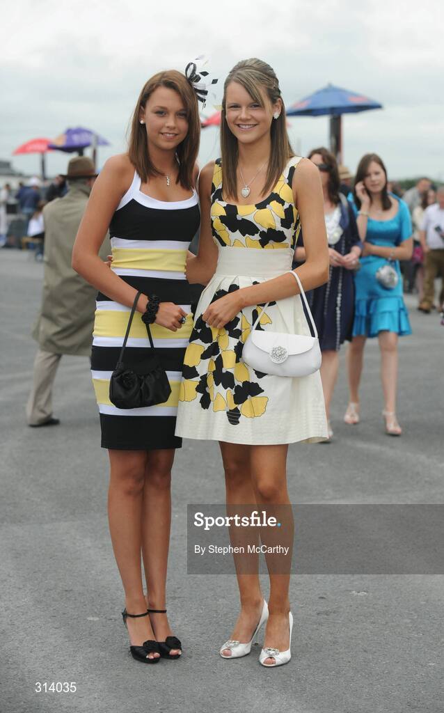 31 July 2008; Misha McNulty and Anastasia Dolan, from Galway, during Ladies Day at the Galway Racing Festival. Galway Racing Festival, Ballybrit, Co. Galway. Picture credit: Stephen McCarthy / SPORTSFILE