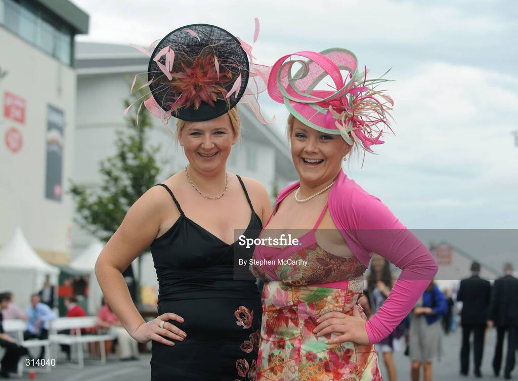 31 July 2008; Jennifer, left, and Helen Prior, from Strandhill, Co. Sligo, during Ladies Day at the Galway Racing Festival. Galway Racing Festival, Ballybrit, Co. Galway. Picture credit: Stephen McCarthy / SPORTSFILE