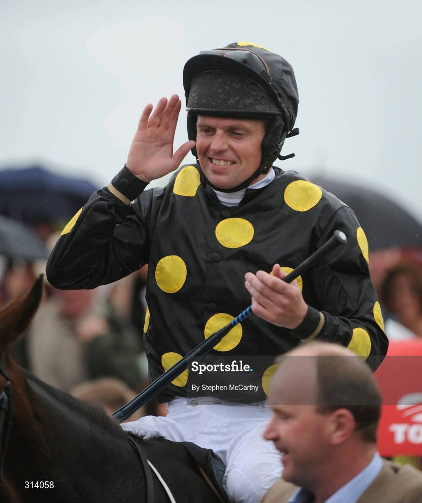 31 July 2008; A deleighted Barry Cash after winning the Guinness Novice Chase on Skip Two. Galway Racing Festival, Ballybrit, Co. Galway. Picture credit: Stephen McCarthy / SPORTSFILE
