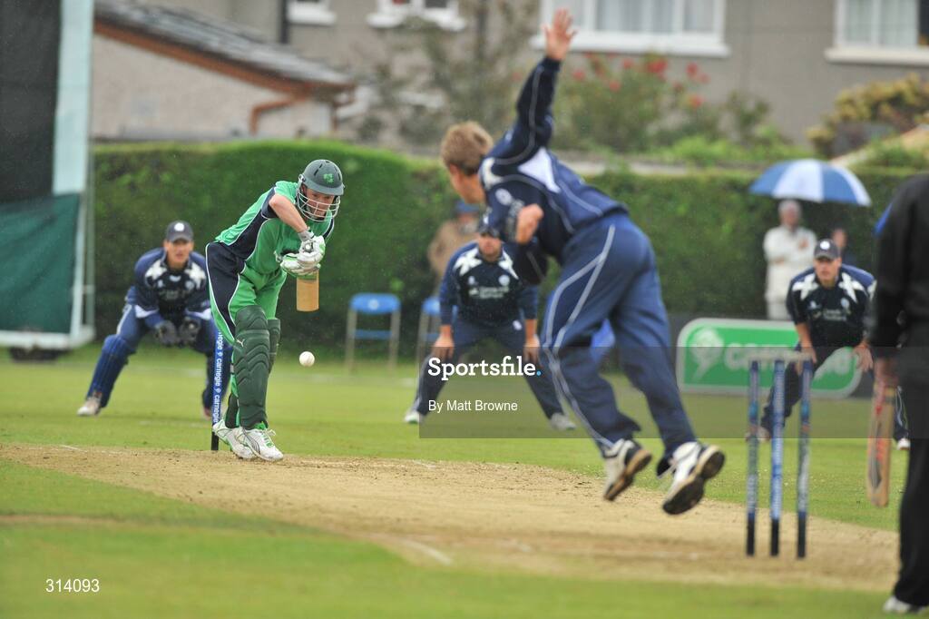 31 July 2008; Niall O'Brien, Ireland, in action against Dewald Nel, Scotland. Ireland v Scotland, One Day International, Clontarf Cricket Club, Dublin. Picture credit: Matt Browne / SPORTSFILE