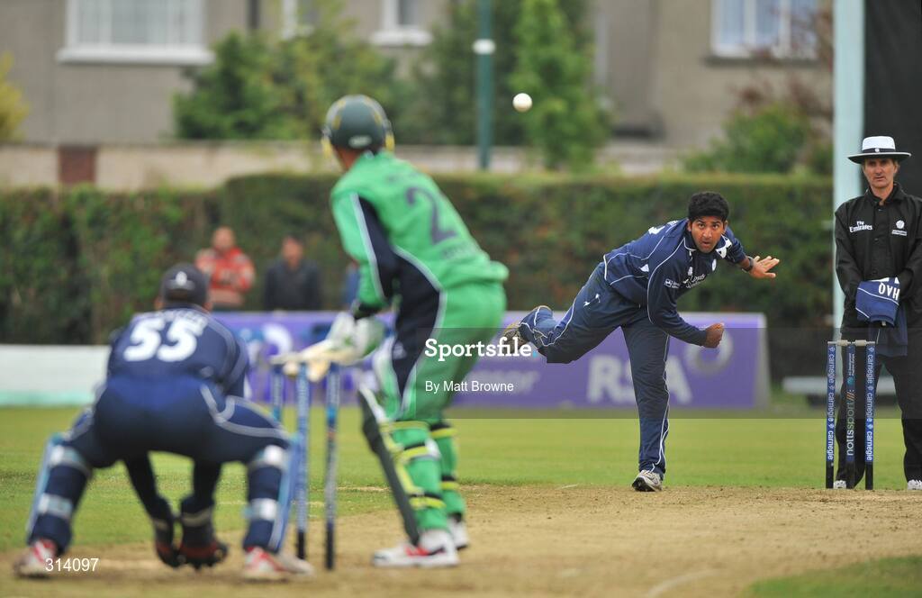 31 July 2008; Majid Haq, Scotland, bowels to Andre Botha, Ireland. Ireland v Scotland, One Day International, Clontarf Cricket Club, Dublin. Picture credit: Matt Browne / SPORTSFILE