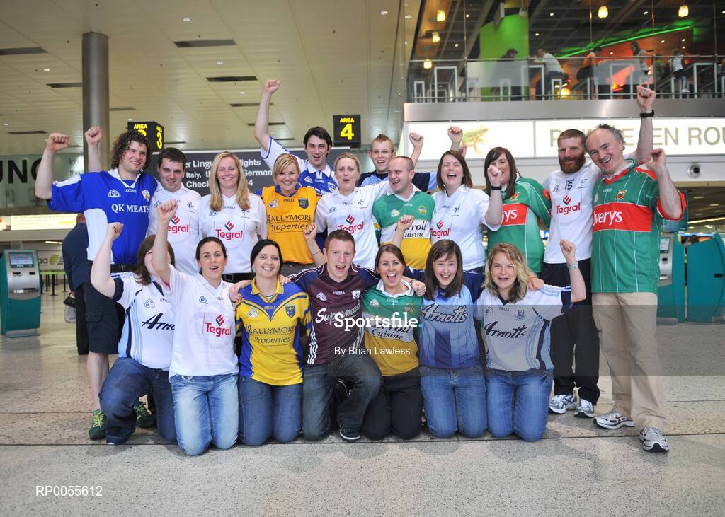 25 July 2008; Team NY32, front row from left, Lorna Collins, from Howth, Paul Earley, from Newbridge, Denise King, from Roscommon, Gearoid Mitchell, from Ballinasloe, Michelle Mahon, from Tullamore, Brenda McManus, from Howth, and Fionnuala O'Hora, from Donabate, back row from left, Francis Cosgrave, from Ballylinan, Jonathan Tallon, from Kilmeade, Maria McCabe, from Athy, Sarah Leydon, from Roscommon, Phil Cusack, Dunmore East, Ciara Tallon, Kilmeade, Garry Grimes, Naul, Ciaran Kenny, Tullamore, Nicola Conlon, Maynooth, Rachel O'Brien, Kiltimagh, Ray Lenehan, Naas, and Martin Joyce, Sports Travel International, at Dublin Airport before travelling to New York to take part in the New York City Half Marathon. Team NY32, which is made up of representatives from counties all over Ireland are on their way to the New York City Half Marathon to help raise funds for Special Olympics Ireland to recruit more athletes into the programme around the country. Dublin Airport, Dublin. Picture credit: Brian Lawless / SPORTSFILE