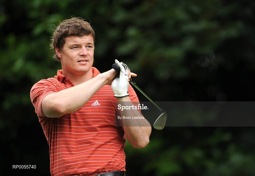 29 July 2008; Brian O'Driscoll watches his tee shot from the 1st tee box during the BT IRUPA Rugby Players Golf Classic. Elm Park Golf Club, Dublin. Picture credit: Brian Lawless / SPORTSFILE