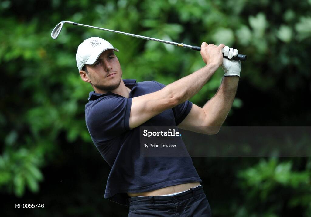 29 July 2008; Girvan Dempsey watches his tee shot from the 1st tee box during the BT IRUPA Rugby Players Golf Classic. Elm Park Golf Club, Dublin. Picture credit: Brian Lawless / SPORTSFILE