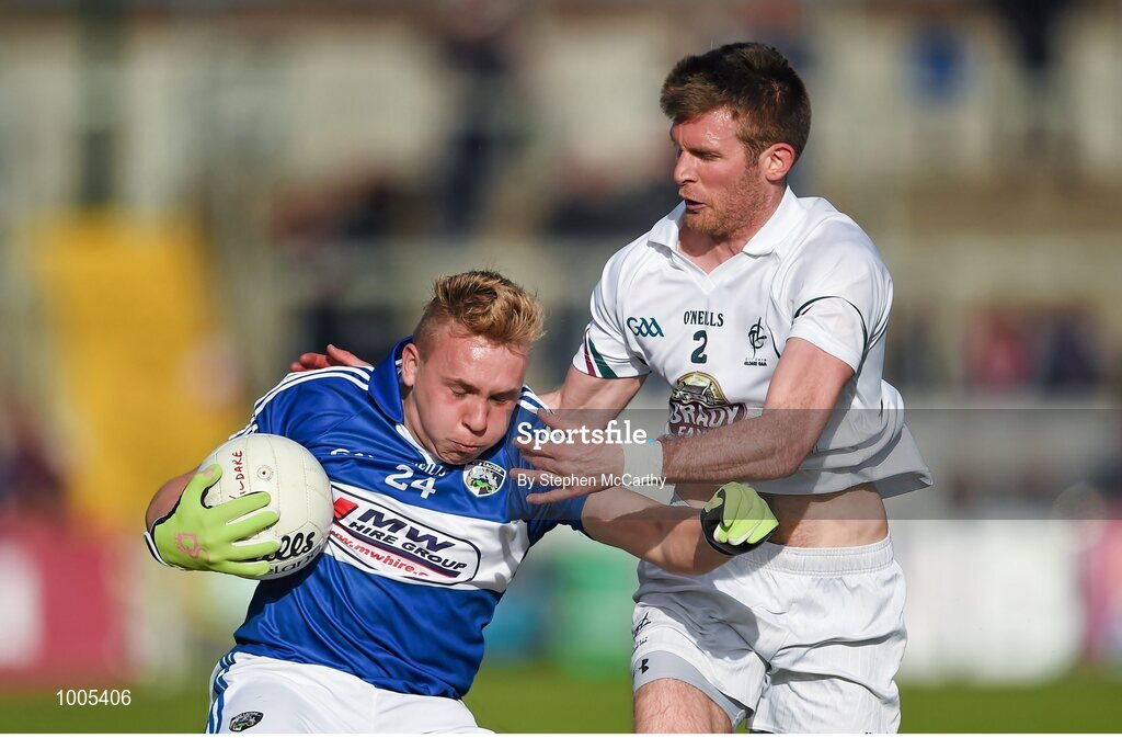 6 June 2015; Tom Shiel, Laois, in action against Ciaran Fitzpatrick, Kildare. Leinster GAA Football Senior Championship Quarter-Final, Kildare v Laois. O'Connor Park, Tullamore, Co. Offaly. Picture credit: Stephen McCarthy / SPORTSFILE