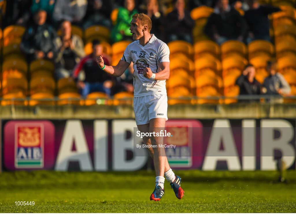 6 June 2015; Tommy Moolick, Kildare, celebrates after scoring his side's equalising point late in the game. Leinster GAA Football Senior Championship Quarter-Final, Kildare v Laois. O'Connor Park, Tullamore, Co. Offaly. Picture credit: Stephen McCarthy / SPORTSFILE