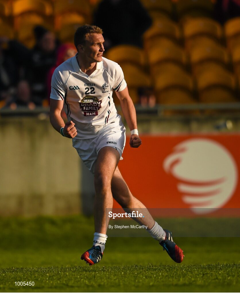6 June 2015; Tommy Moolick, Kildare, celebrates after scoring his side's equalising point late in the game. Leinster GAA Football Senior Championship Quarter-Final, Kildare v Laois. O'Connor Park, Tullamore, Co. Offaly. Picture credit: Stephen McCarthy / SPORTSFILE