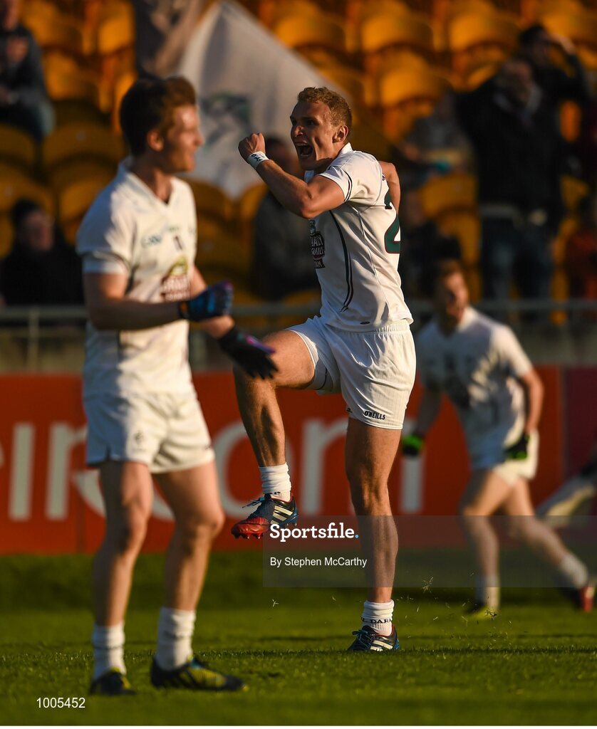 6 June 2015; Tommy Moolick, Kildare, celebrates after scoring his side's equalising point late in the game. Leinster GAA Football Senior Championship Quarter-Final, Kildare v Laois. O'Connor Park, Tullamore, Co. Offaly. Picture credit: Stephen McCarthy / SPORTSFILE