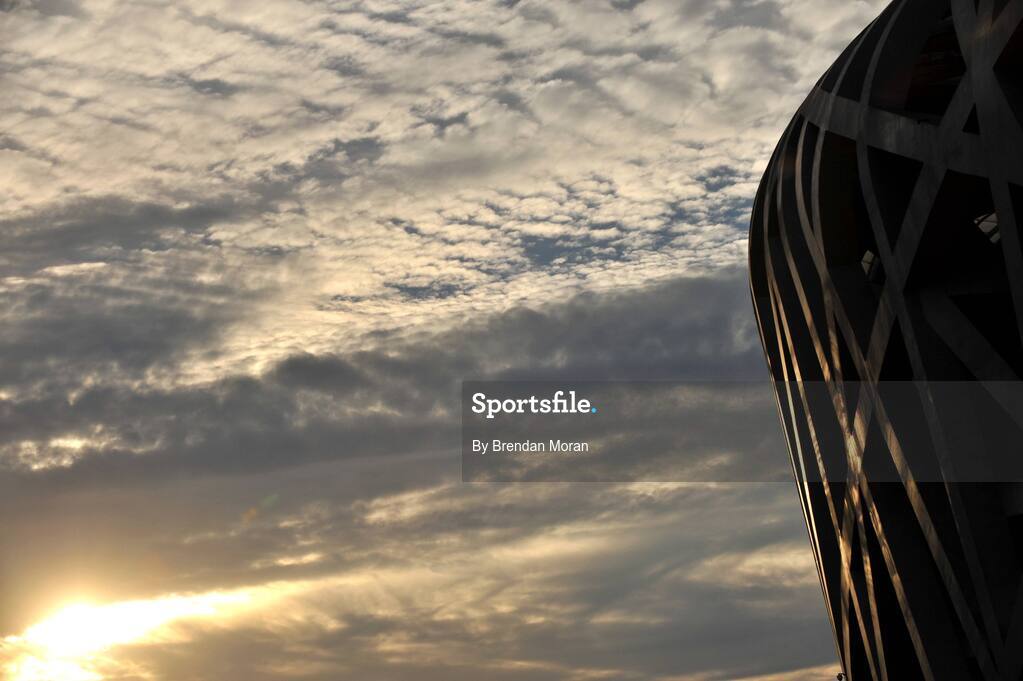 1 August 2008; The sunset is reflected in the National Stadium as preparations continue ahead of the opening ceremony on Friday next, 8th of August. Beijing 2008 - Games of the XXIX Olympiad, National Stadium, Olympic Green, Beijing, China. Picture credit: Brendan Moran / SPORTSFILE