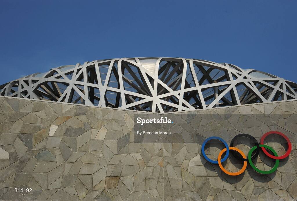 2 August 2008; A general view of the Olympic Rings outside the National Stadium as preparations continue ahead of the opening ceremony on Friday next, 8th of August. Beijing 2008 - Games of the XXIX Olympiad, Olympic Green, Beijing, China. Picture credit: Brendan Moran / SPORTSFILE