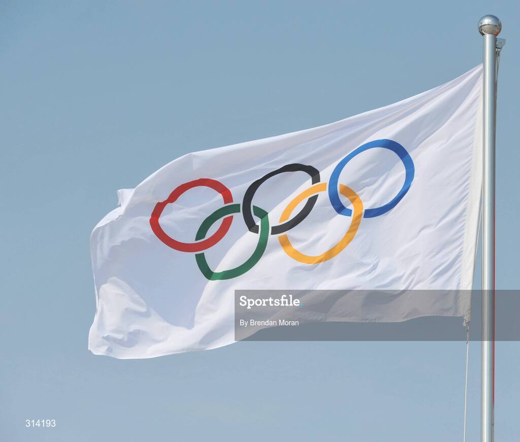 2 August 2008; An Olympic flag flies on a flagpole outside the National Stadium as preparations continue ahead of the opening ceremony on Friday next, 8th of August. Beijing 2008 - Games of the XXIX Olympiad, Olympic Green, Beijing, China. Picture credit: Brendan Moran / SPORTSFILE