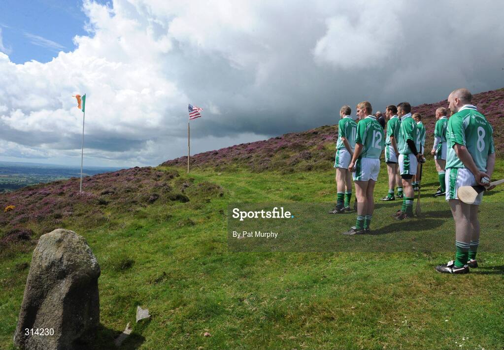 2 August 2008; The players stand for the national anthem before the 2008 M Donnelly Poc Fada. Annaverna Mountain, Ravensdale, Co. Louth. Picture credit: Pat Murphy / SPORTSFILE
