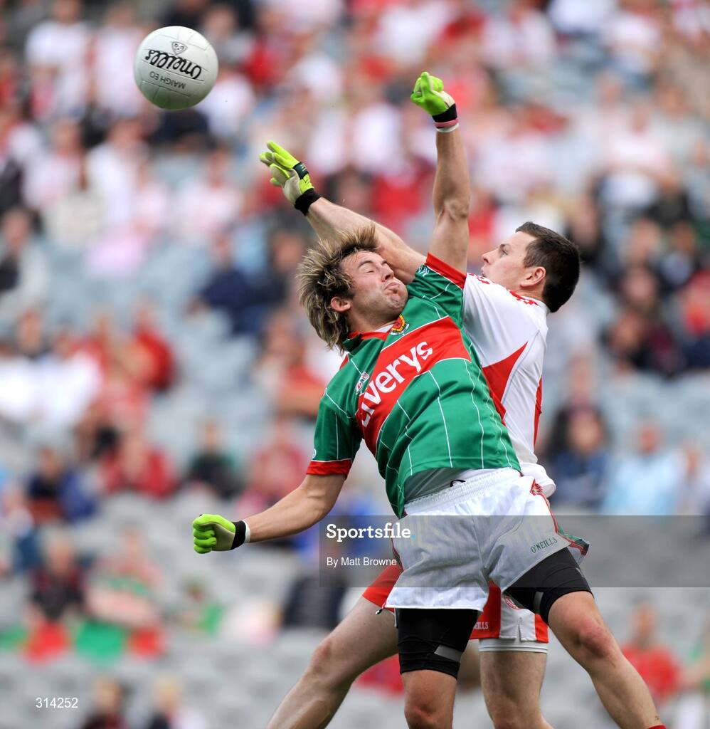 2 August 2008; Conor Mortimer, Mayo, in action against Conor Gormley, Tyrone. All-Ireland Senior Football Championship Qualifier, Round 3, Tyrone v Mayo, Croke Park, Dublin. Picture credit: Matt Browne / SPORTSFILE