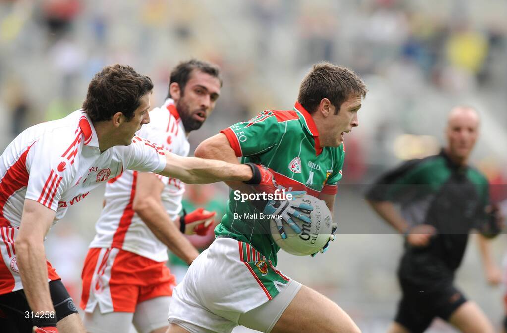 2 August 2008; Pat Harte, Mayo, in action against Justin McMahon, Tyrone. All-Ireland Senior Football Championship Qualifier, Round 3, Tyrone v Mayo, Croke Park, Dublin. Picture credit: Matt Browne / SPORTSFILE
