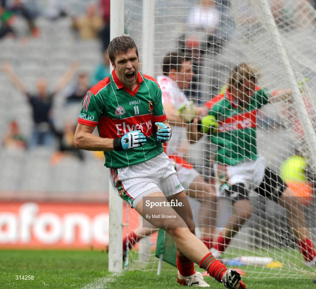 2 August 2008; Pat Harte, Mayo, celebrates after setting up Conor Mortimer's goal against Tyrone. All-Ireland Senior Football Championship Qualifier, Round 3, Tyrone v Mayo, Croke Park, Dublin. Picture credit: Matt Browne / SPORTSFILE