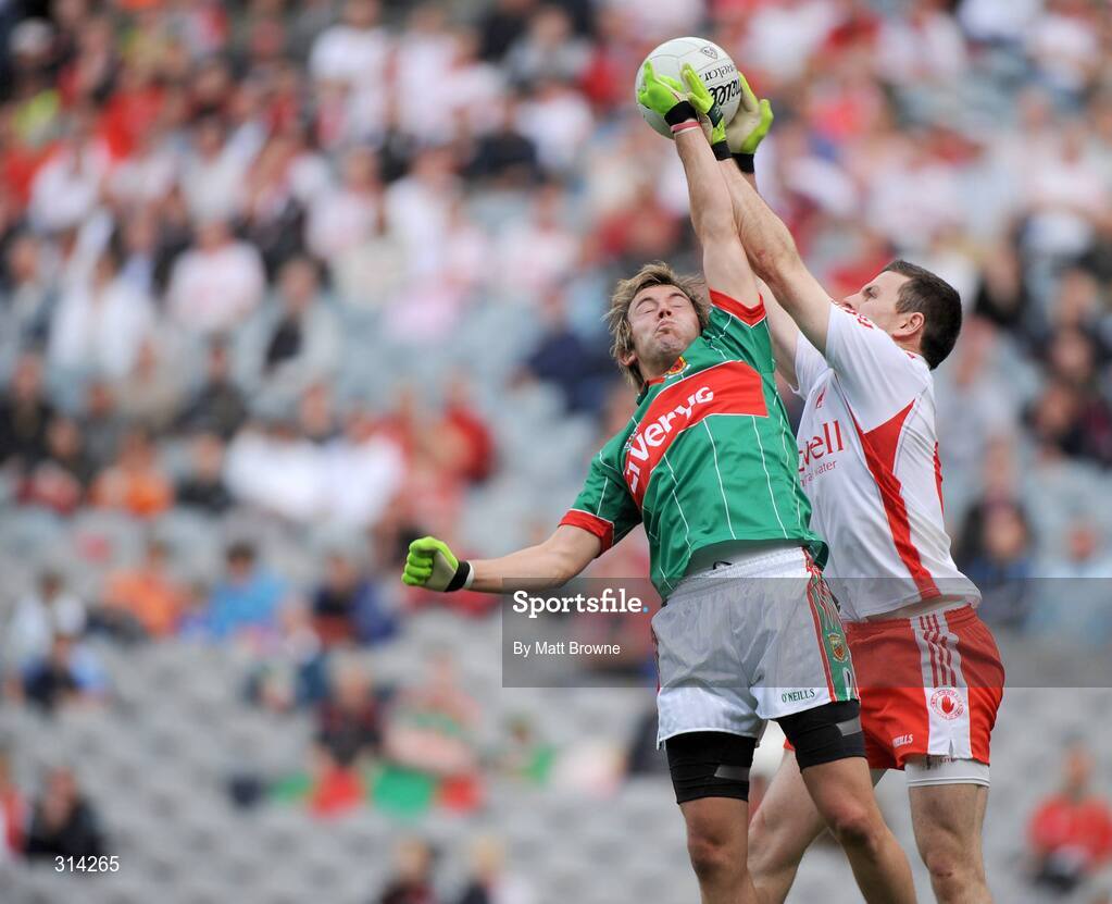 2 August 2008; Conor Mortimer, Mayo, in action against Conor Gormley, Tyrone. All-Ireland Senior Football Championship Qualifier, Round 3, Tyrone v Mayo, Croke Park, Dublin. Picture credit: Matt Browne / SPORTSFILE