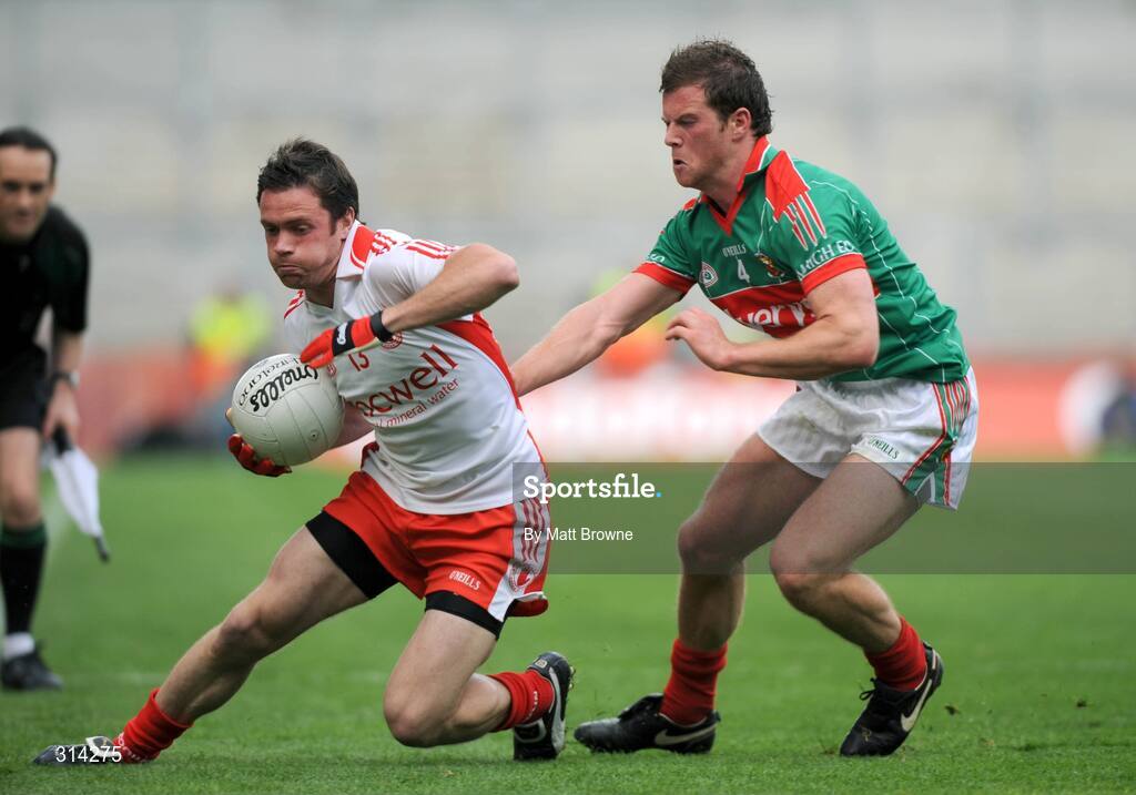 2 August 2008; Martin Penrose, Tyrone, in action against Trevor Howley, Mayo. All-Ireland Senior Football Championship Qualifier, Round 3, Tyrone v Mayo, Croke Park, Dublin. Picture credit: Matt Browne / SPORTSFILE