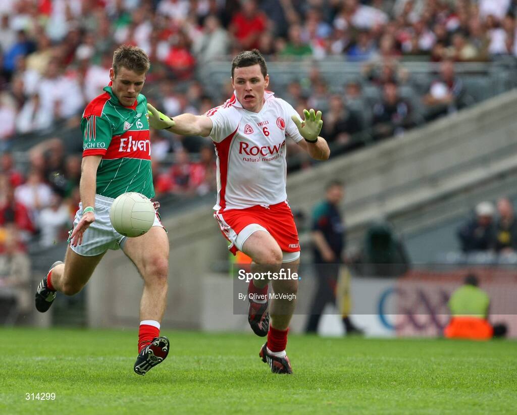 2 August 2008; Aidan Kilcoyne, Mayo, in action against Conor Gormley, Tyrone. All-Ireland Senior Football Championship Qualifier, Round 3, Tyrone v Mayo, Croke Park, Dublin. Picture credit: Oliver McVeigh / SPORTSFILE