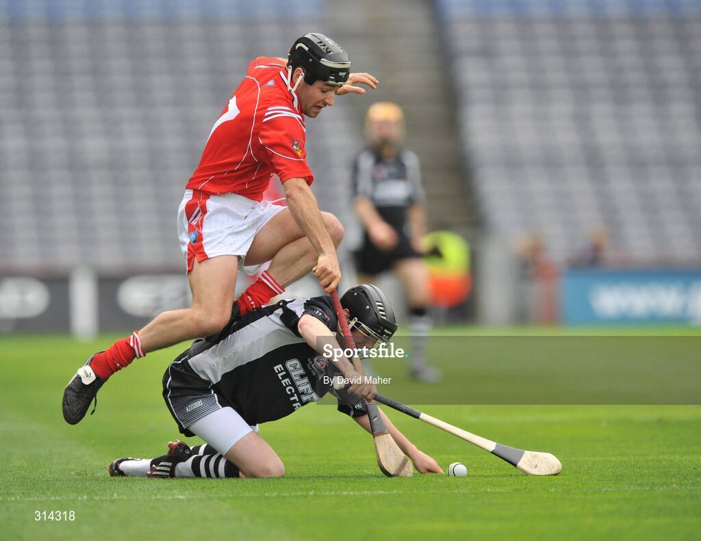 3 August 2008; Michael Gilmartin, Sligo, in action against John Carter, Louth. Nicky Rackard Cup Final, Louth v Sligo, Croke Park, Dublin. Picture credit: David Maher / SPORTSFILE