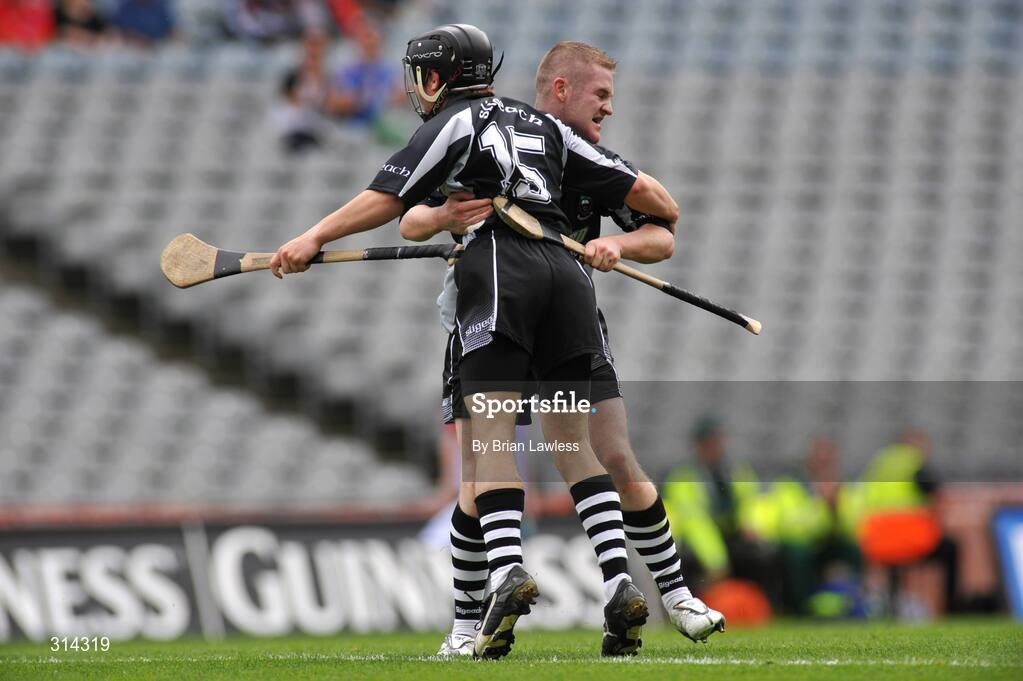 3 August 2008; Sligo's Joe Bannerton celebrates with team-mate Larry Cadden, left, after scoring his side's second goal. Nicky Rackard Cup Final, Louth v Sligo, Croke Park, Dublin. Picture credit: Brian Lawless / SPORTSFILE