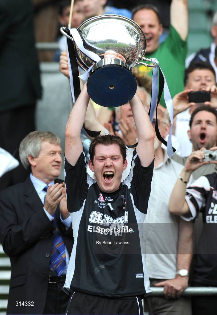 3 August 2008; Sligo captain Damien Burke lifts the Nicky Rackard cup. Nicky Rackard Cup Final, Louth v Sligo, Croke Park, Dublin. Picture credit: Brian Lawless / SPORTSFILE