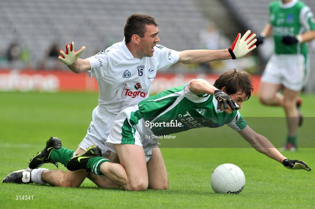 3 August 2008; John Doyle, Kildare, in action against Peter Sherry, Fermanagh. All-Ireland Senior Football Championship Qualifier, Round 3, Fermanagh v Kildare, Croke Park, Dublin. Picture credit: David Maher / SPORTSFILE