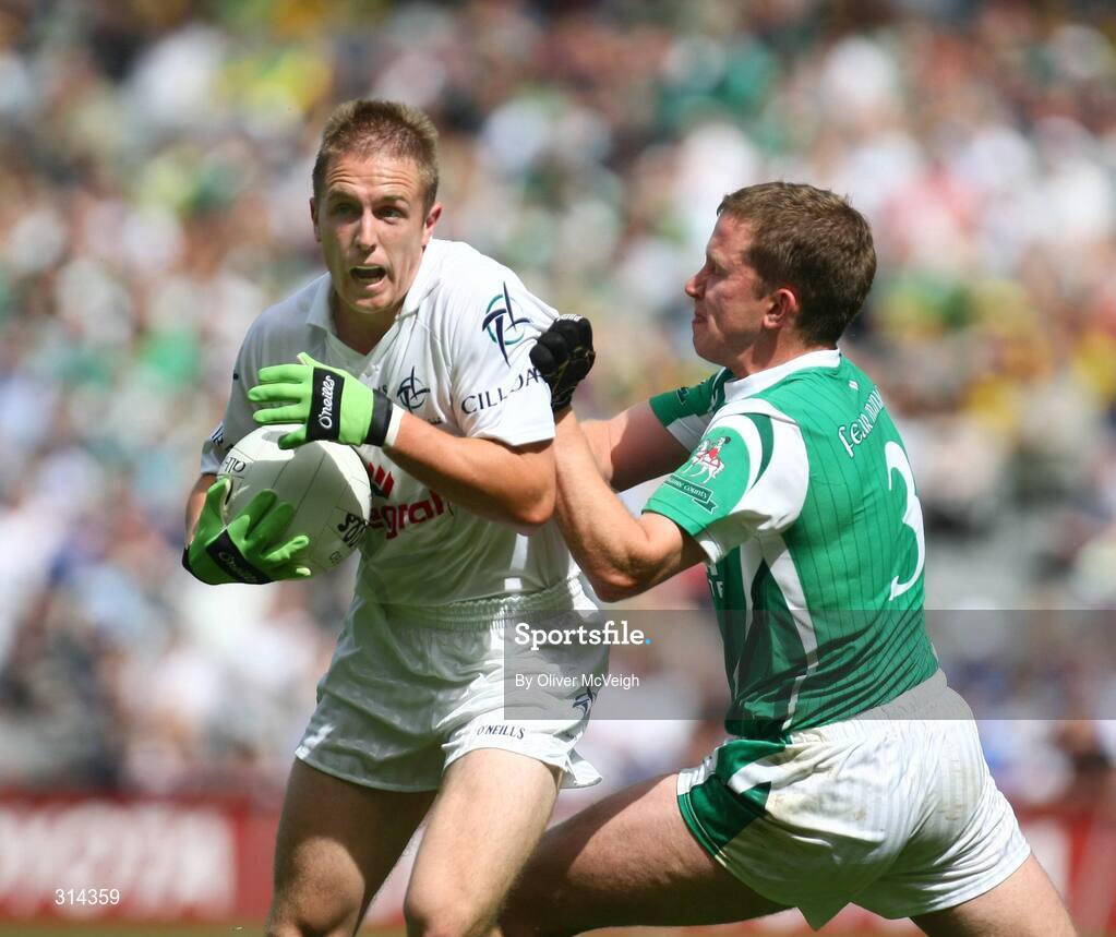3 August 2008; Mark Scanlon, Kildare, in action against Shane McDermot, Fermanagh. All-Ireland Senior Football Championship Qualifier, Round 3, Fermanagh v Kildare, Croke Park, Dublin. Picture credit: Oliver McVeigh / SPORTSFILE