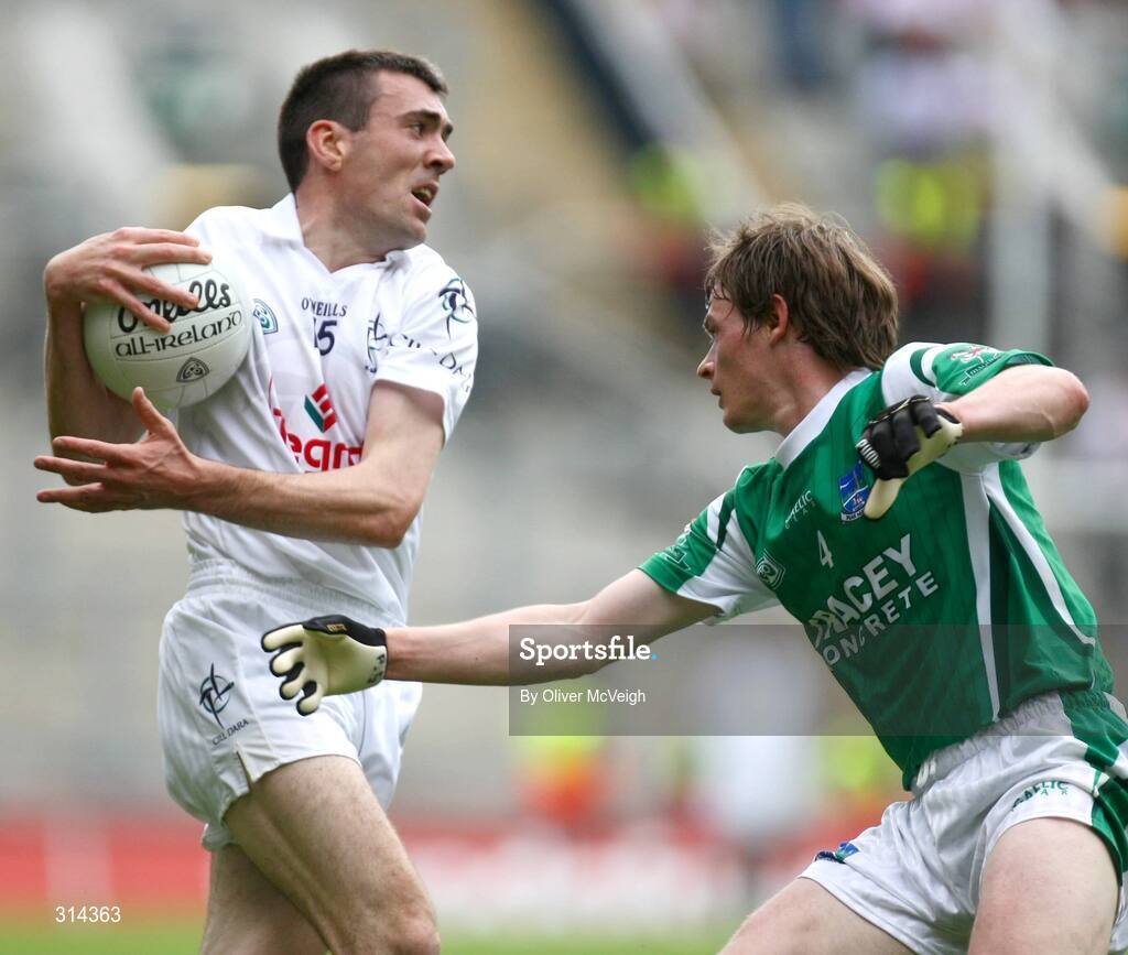 3 August 2008; John Doyle, Kildare, in action against Peter Sherry, Fermanagh. All-Ireland Senior Football Championship Qualifier, Round 3, Fermanagh v Kildare, Croke Park, Dublin. Picture credit: Oliver McVeigh / SPORTSFILE