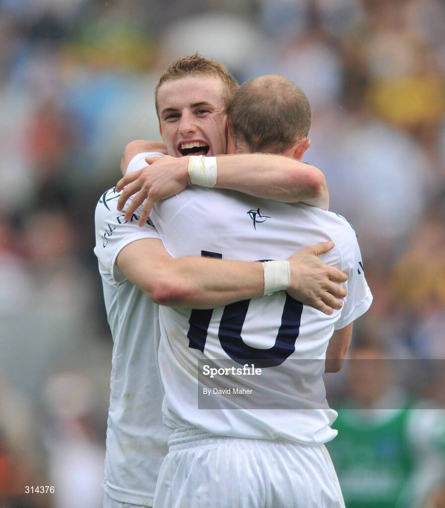 3 August 2008; Alan Smyth, left, and James Kavanagh, Kildare, celebrate at the end of the game. All-Ireland Senior Football Championship Qualifier, Round 3, Fermanagh v Kildare, Croke Park, Dublin. Picture credit: David Maher / SPORTSFILE