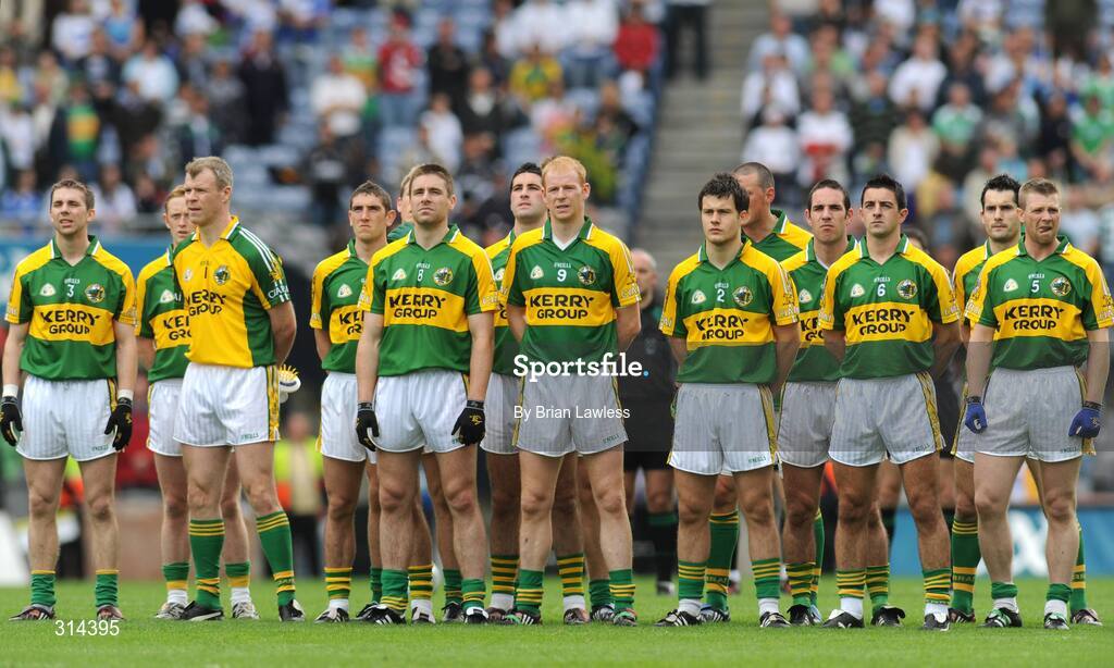 3 August 2008; The Kerry team stand for the National Anthem. All-Ireland Senior Football Championship Qualifier, Round 3, Kerry v Monaghan, Croke Park, Dublin. Picture credit: Brian Lawless / SPORTSFILE