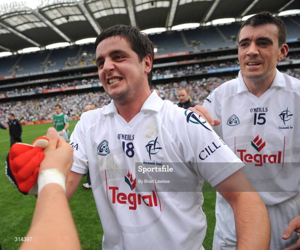 3 August 2008; Kildare's Michael Conway, left, and John Doyle celebrate after defeating Fermanagh. All-Ireland Senior Football Championship Qualifier, Round 3, Fermanagh v Kildare, Croke Park, Dublin. Picture credit: Brian Lawless / SPORTSFILE