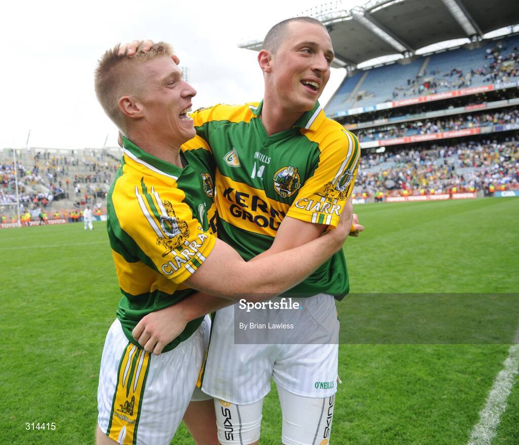 3 August 2008; Kerry goalscorer Kieran Donaghy, right, celebrates with team-mate Tommy Walsh, after the match. All-Ireland Senior Football Championship Qualifier, Round 3, Kerry v Monaghan, Croke Park, Dublin. Picture credit: Brian Lawless / SPORTSFILE
