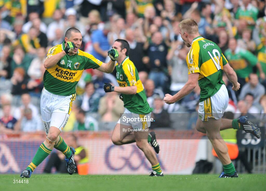 3 August 2008; Kieran Donaghy, left, celebrates with Tommy Walsh after scoring the only goal for Kerry. All-Ireland Senior Football Championship Qualifier, Round 3, Kerry v Monaghan, Croke Park, Dublin. Picture credit:David Maher / SPORTSFILE
