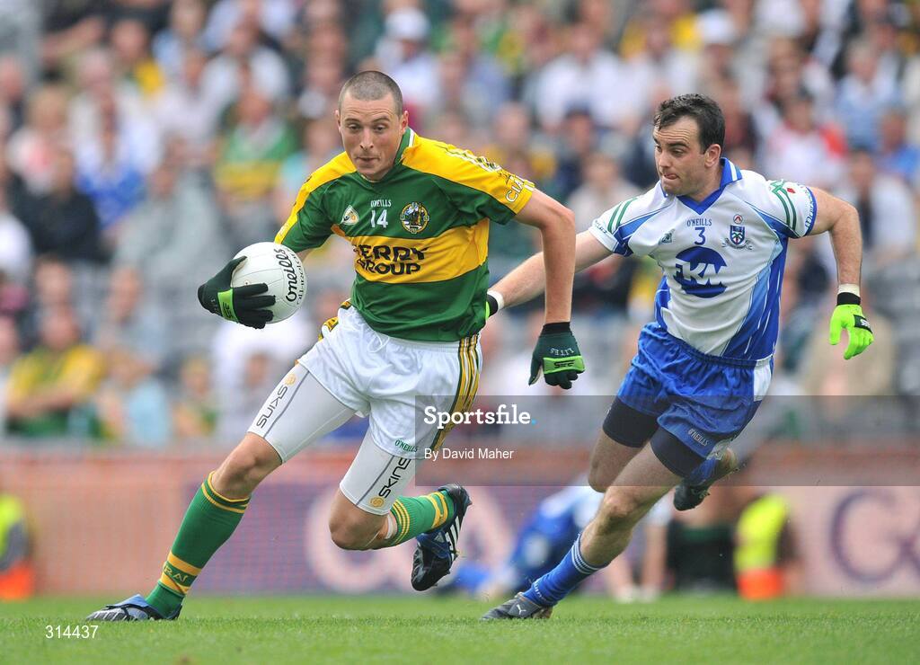 3 August 2008; Kieran Donaghy, Kerry, in action against John Paul Mone, Monaghan. All-Ireland Senior Football Championship Qualifier, Round 3, Kerry v Monaghan, Croke Park, Dublin. Picture credit: David Maher / SPORTSFILE