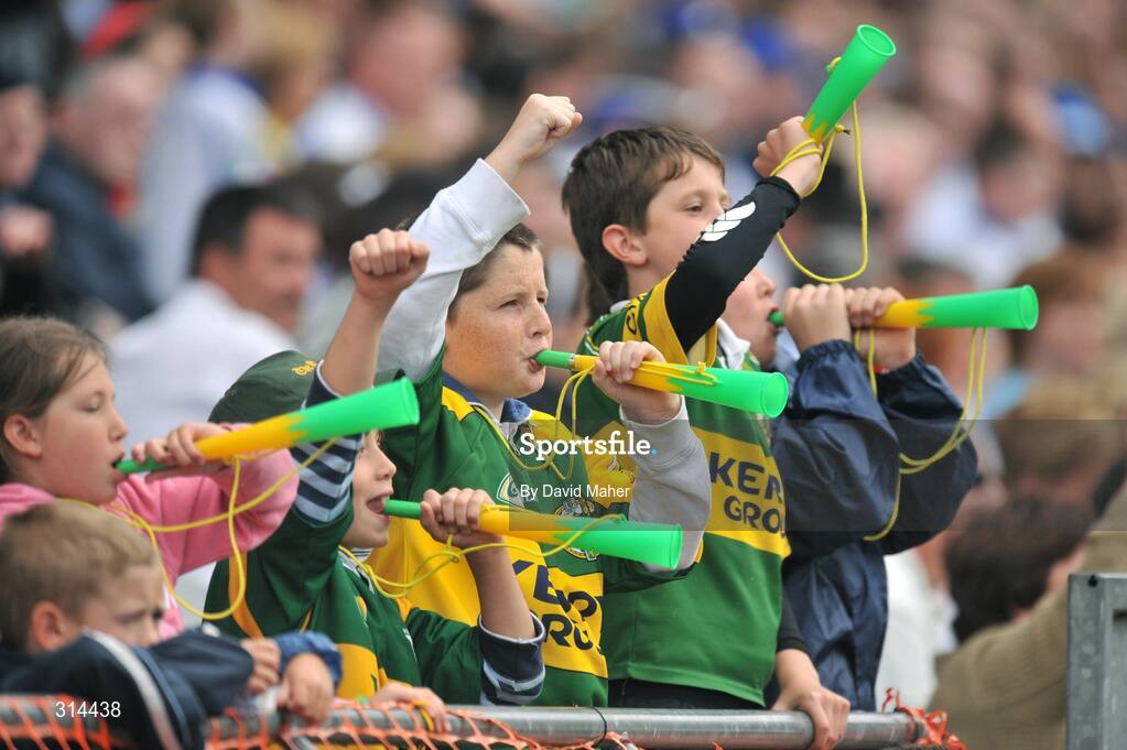 3 August 2008; Young Kerry supporters cheer on their team during the game. All-Ireland Senior Football Championship Qualifier, Round 3, Kerry v Monaghan, Croke Park, Dublin. Picture credit: David Maher / SPORTSFILE