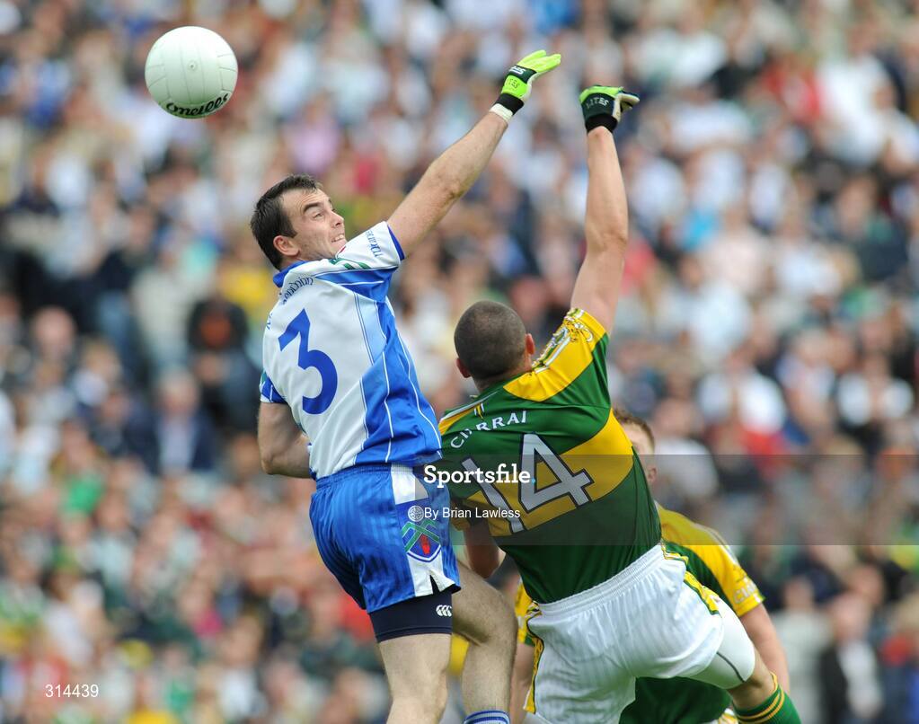 3 August 2008; John Paul Mone, Monaghan, in action against Kieran Donaghy, Kerry. All-Ireland Senior Football Championship Qualifier, Round 3, Kerry v Monaghan, Croke Park, Dublin. Picture credit: Brian Lawless / SPORTSFILE