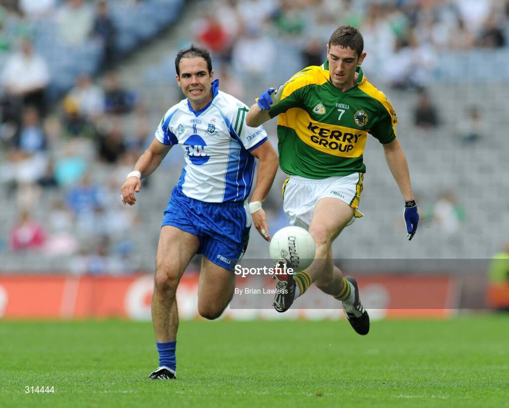 3 August 2008; Killian Young, Kerry, in action against Paul Finlay, Monaghan. All-Ireland Senior Football Championship Qualifier, Round 3, Kerry v Monaghan, Croke Park, Dublin. Picture credit: Brian Lawless / SPORTSFILE