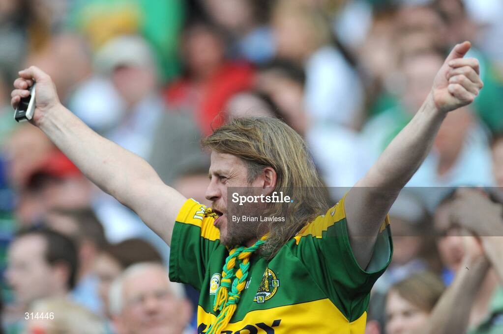 3 August 2008; A Kerry fan celebrates a score during the match. All-Ireland Senior Football Championship Qualifier, Round 3, Kerry v Monaghan, Croke Park, Dublin. Picture credit: Brian Lawless / SPORTSFILE