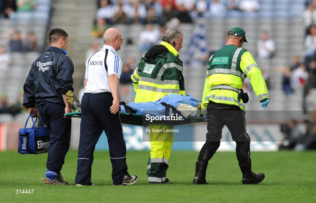 3 August 2008; Monaghan's Darren Hughes is stretchered off the pitch. All-Ireland Senior Football Championship Qualifier, Round 3, Kerry v Monaghan, Croke Park, Dublin. Picture credit: Brian Lawless / SPORTSFILE