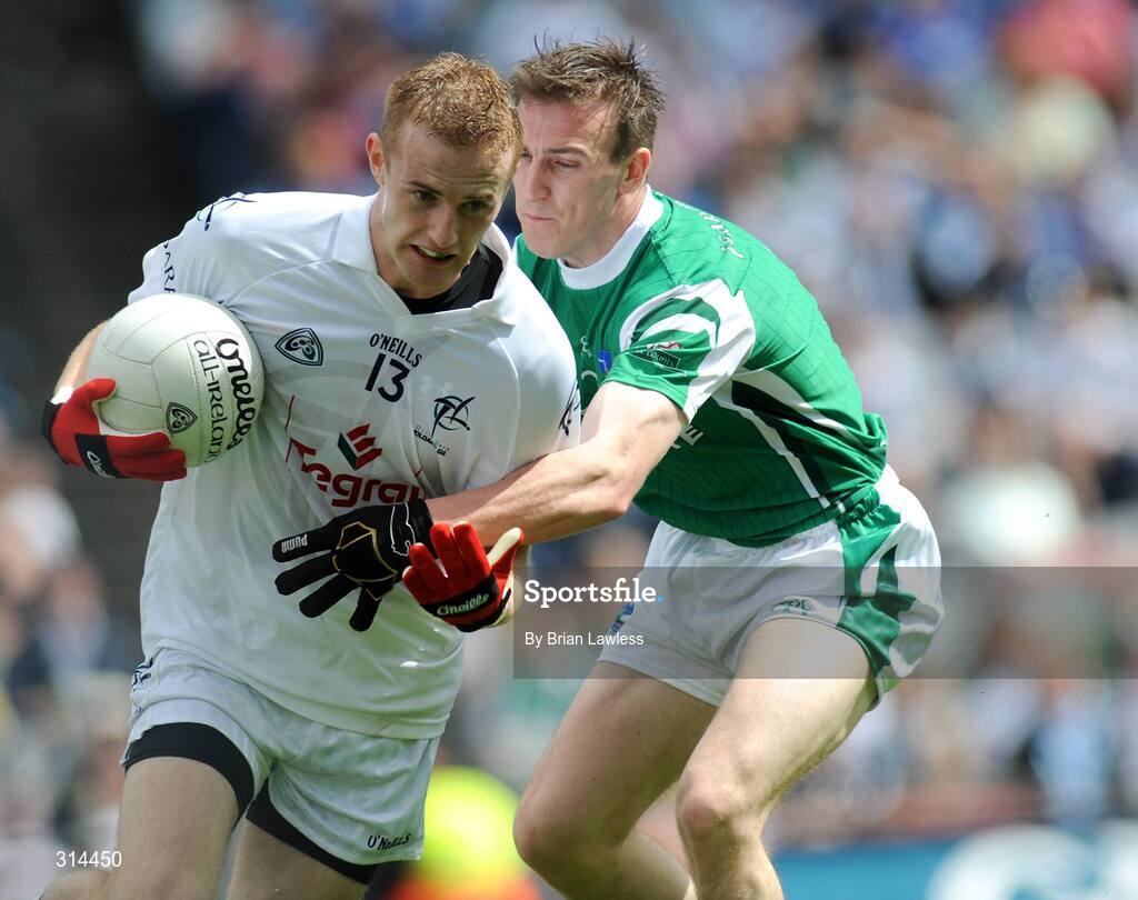 3 August 2008; Alan Smyth, Kildare, in action against Shane Goan, Fermanagh. All-Ireland Senior Football Championship Qualifier, Round 3, Fermanagh v Kildare, Croke Park, Dublin. Picture credit: Brian Lawless / SPORTSFILE