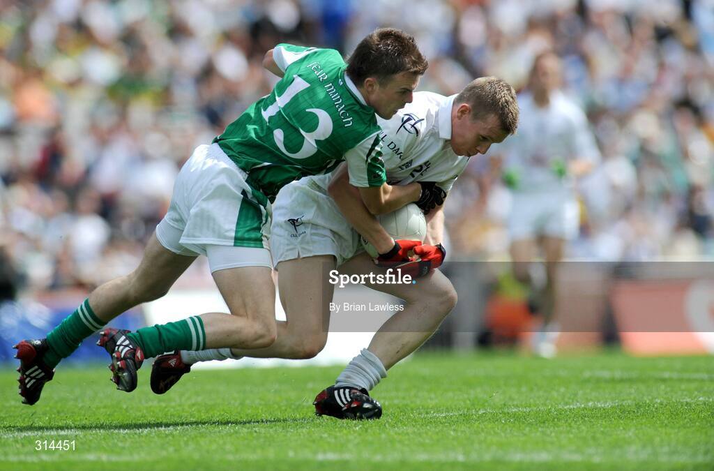 3 August 2008; Morgan O'Flaherty, Kildare, in action against Eamon Maguire, Fermanagh. All-Ireland Senior Football Championship Qualifier, Round 3, Fermanagh v Kildare, Croke Park, Dublin. Picture credit: Brian Lawless / SPORTSFILE