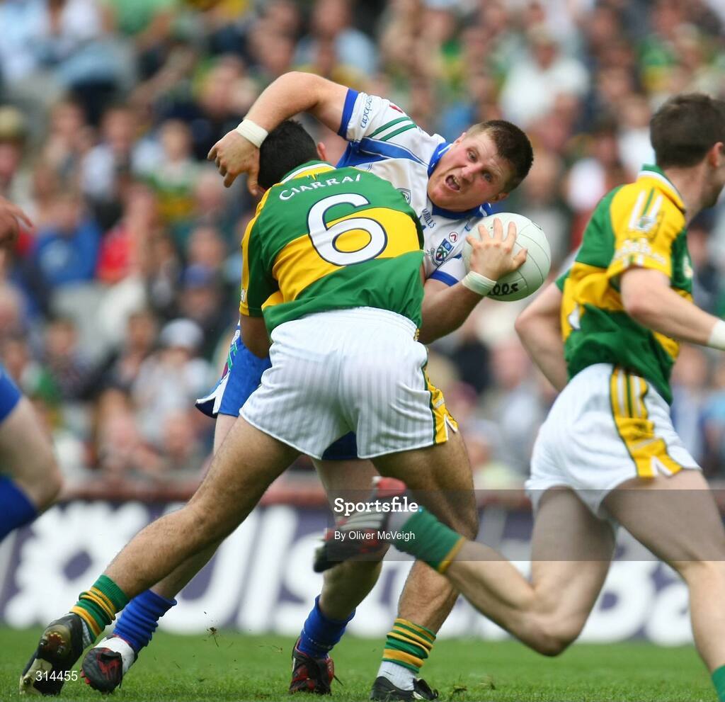 3 August 2008; Rory Woods, Monaghan, in action against Aidan O'Mahony, Kerry. All-Ireland Senior Football Championship Qualifier, Round 3, Kerry v Monaghan, Croke Park, Dublin. Picture credit: Oliver McVeigh / SPORTSFILE
