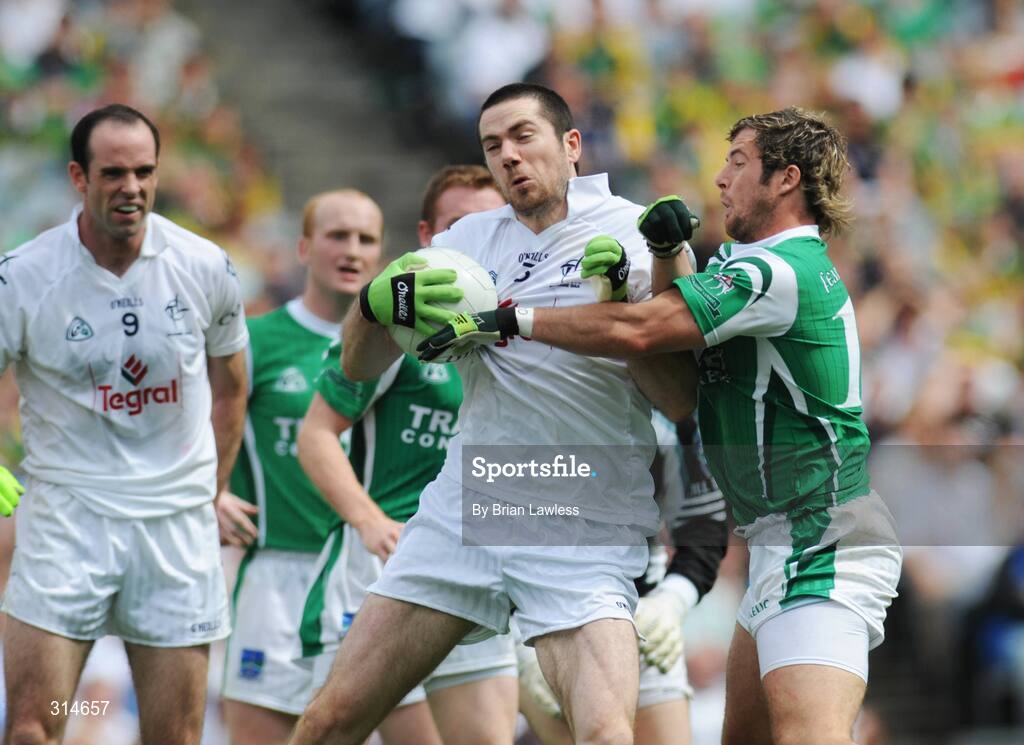 3 August 2008; Kevin O'Neill, Kildare, in action against Ryan Keenan, Fermanagh. All-Ireland Senior Football Championship Qualifier, Round 3, Fermanagh v Kildare, Croke Park, Dublin. Picture credit: Brian Lawless / SPORTSFILE