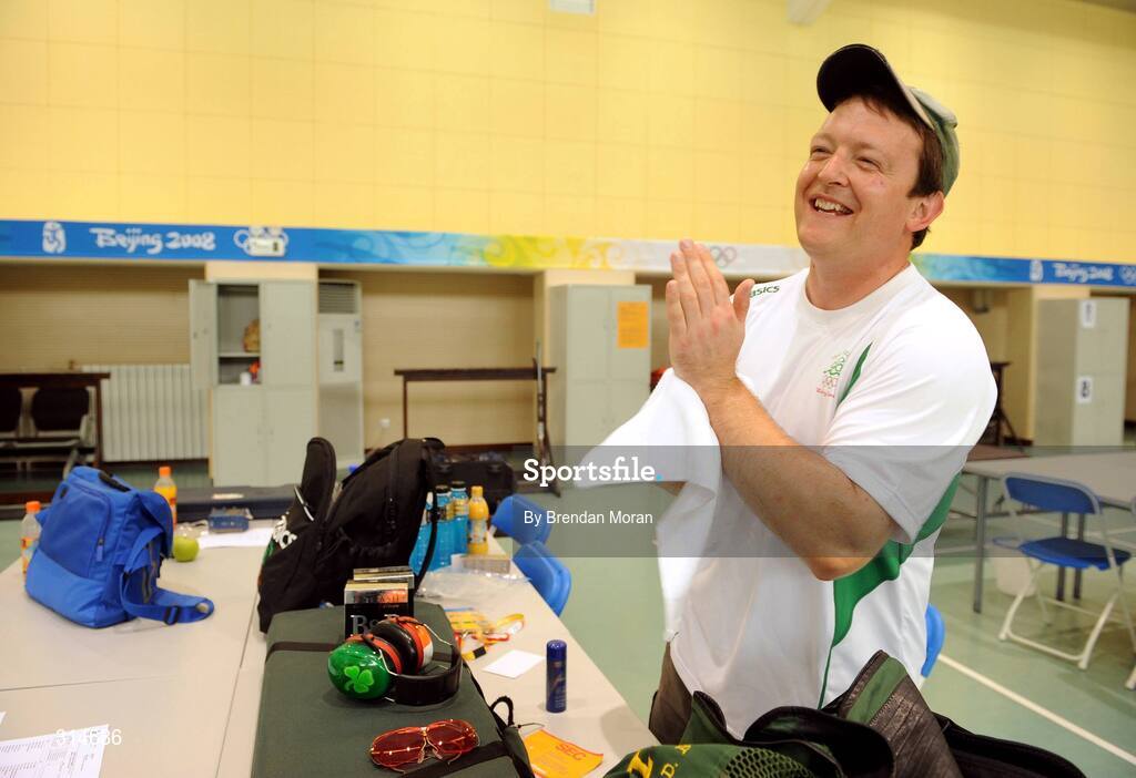 6 August 2008; Ireland's Derek Burnett finalises his preparations before a training session. Beijing 2008 - Games of the XXIX Olympiad, Beijing Shooting Range, Xiangshan nan Road, Haidian District, Beijing, China. Picture credit: Brendan Moran / SPORTSFILE