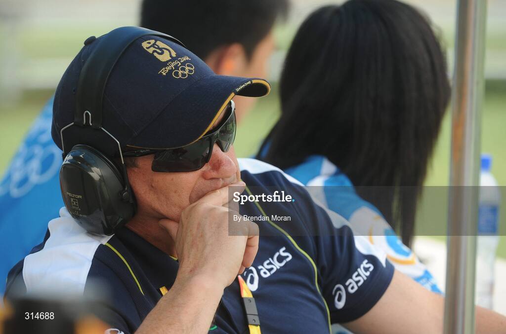 6 August 2008; Sports psychologist Peter Terry watches as Ireland's Derek Burnett shoots during a practice session. Beijing 2008 - Games of the XXIX Olympiad, Beijing Shooting Range, Xiangshan nan Road, Haidian District, Beijing, China. Picture credit: Brendan Moran / SPORTSFILE