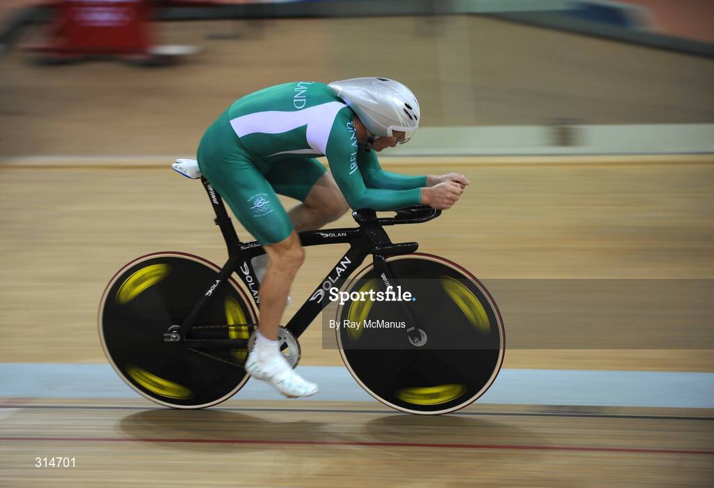 6 August 2008; David O'Loughlin, from Cong, Co. Mayo, during a  training session in advance of the Games which open on Friday. Speaking after training David said " I was sixth in the World Championships, so I'd like to improve on that. My personal best for the Individual Sprint is 4:20min, and  I'd like to be down to 4:17min. I'll be a bit better, than I was at the World Championships, and I'll be happy. Beijing 2008 - Games of the XXIX Olympiad, Laoshan Velodrome, Shijingshan District, Beijing, China. Picture credit: Ray McManus / SPORTSFILE