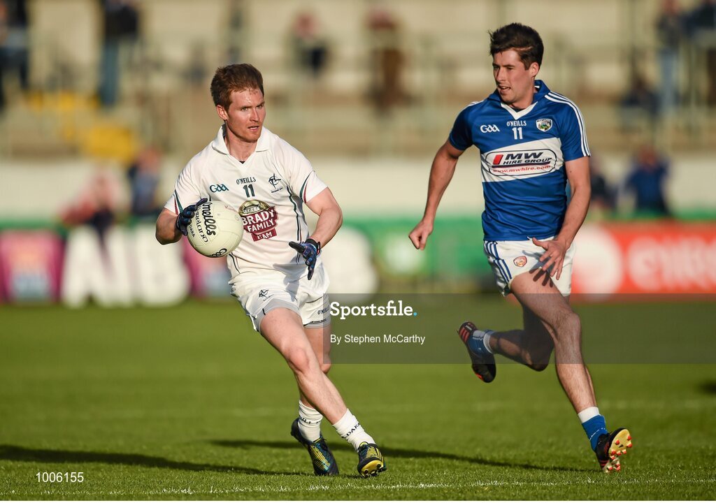 6 June 2015; Eoghan O'Flaherty, Kildare, in action against Conor Boyle, Laois. Leinster GAA Football Senior Championship Quarter-Final, Kildare v Laois. O'Connor Park, Tullamore, Co. Offaly. Picture credit: Stephen McCarthy / SPORTSFILE