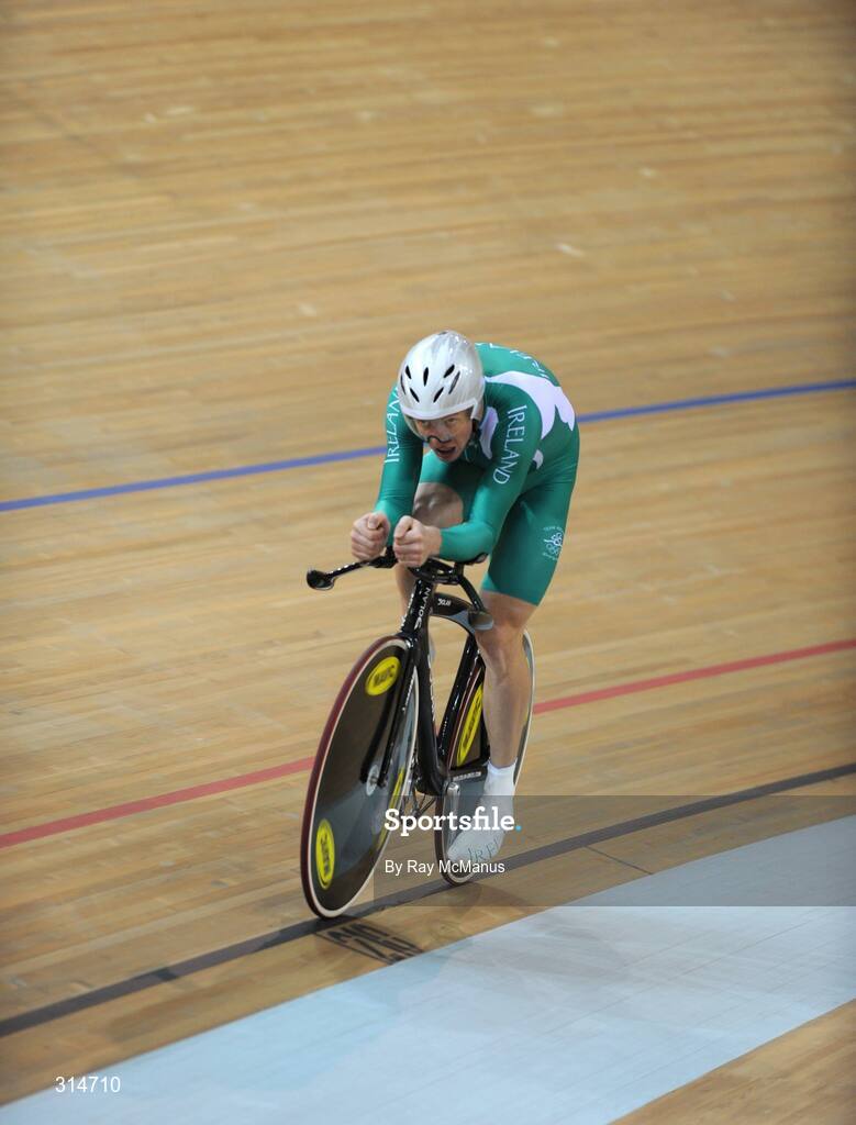 6 August 2008; David O'Loughlin, from Cong, Co. Mayo, during a  training session in advance of the Games which open on Friday. Speaking after training David said " I was sixth in the World Championships, so I'd like to improve on that. My personal best for the Individual Sprint is 4:20min, and  I'd like to be down to 4:17min. I'll be a bit better, than I was at the World Championships, and I'll be happy. Beijing 2008 - Games of the XXIX Olympiad, Laoshan Velodrome, Shijingshan District, Beijing, China. Picture credit: Ray McManus / SPORTSFILE