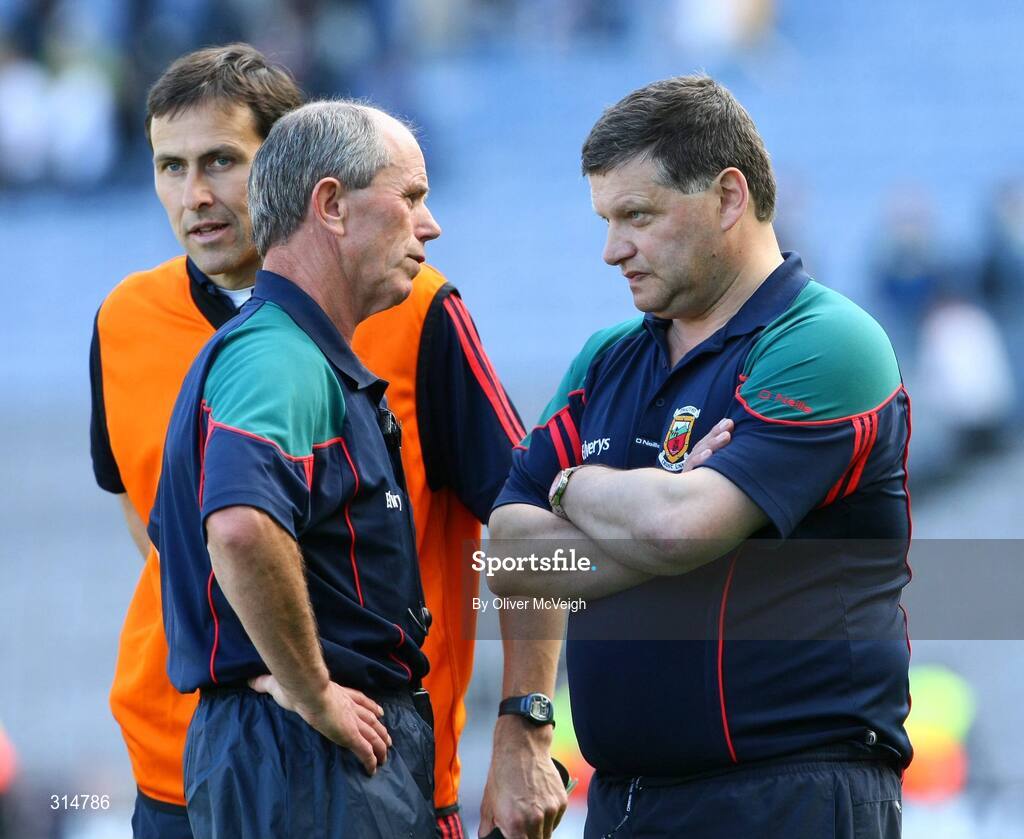 2 August 2008; Mayo manager John O'Mahony, right, and his selector Tommy Lyons after the game. All-Ireland Senior Football Championship Qualifier, Round 3, Tyrone v Mayo, Croke Park, Dublin. Picture credit: Oliver McVeigh / SPORTSFILE