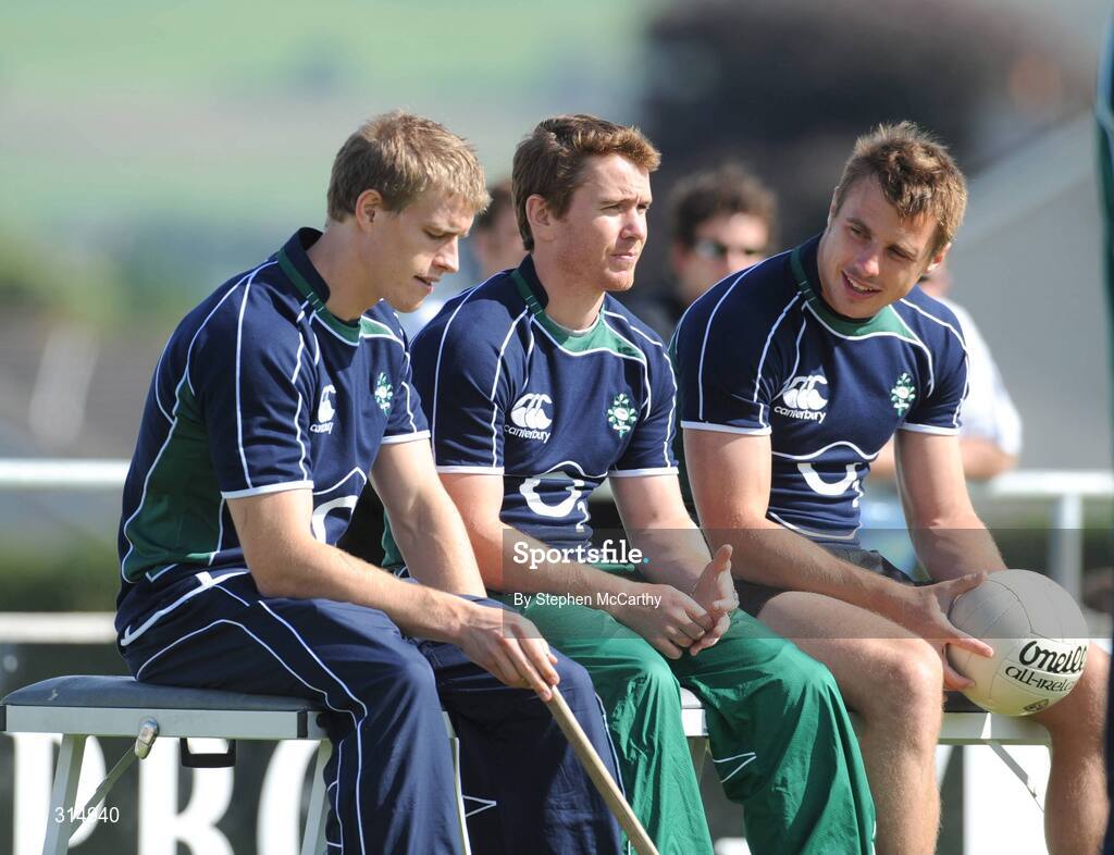 7 August 2008; Ireland players, from left, Andrew Trimble, Eoin Reddan, and Tommy Bowe sit out squad training. Presentation Brothers College Sports Grounds, Dennehy's Cross, Cork. Picture credit: Stephen McCarthy / SPORTSFILE